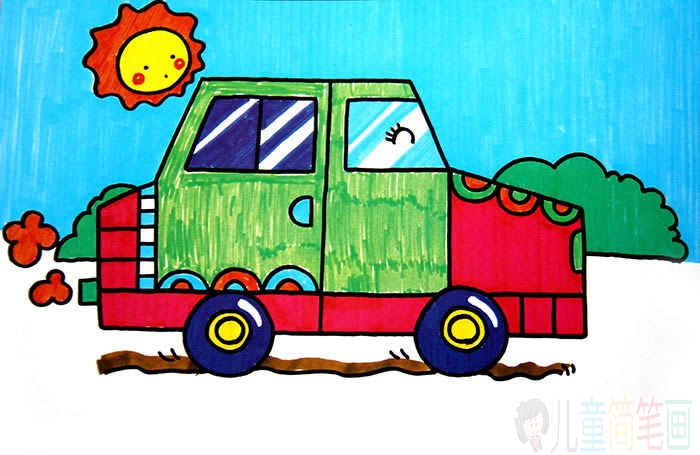 小汽车幼儿简笔画作品欣赏