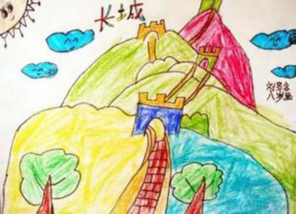 幼儿关于长城的儿童蜡笔画作品图片/儿童简笔画 幼儿关于长城的儿童蜡笔画作品图片