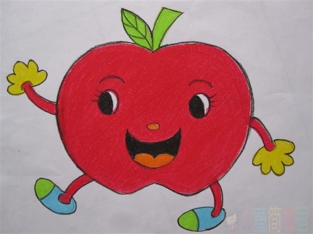 开心的苹果儿童简笔画作品