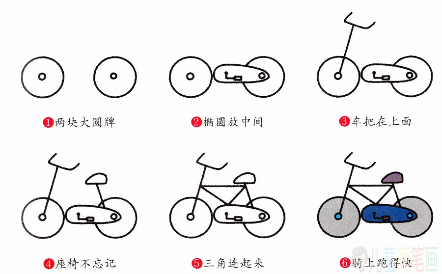 儿童简笔画 自行车的画法步骤