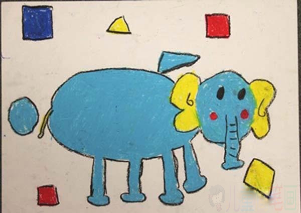 幼儿园中班可爱的大象儿童画作品图片欣赏