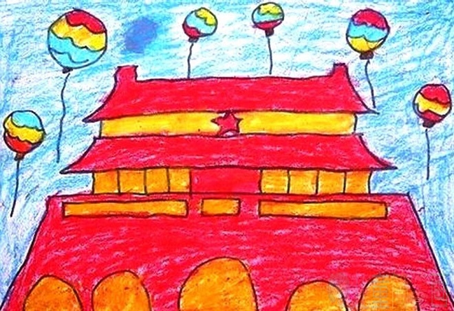 幼儿中班北京天安门儿童画作品图片欣赏