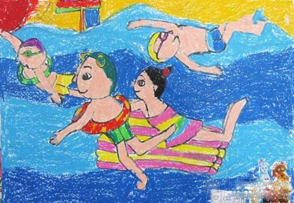 幼儿园儿童简笔画作品图片-夏天游泳/儿童简笔画 幼儿园儿童简笔画作品图片-夏天游泳