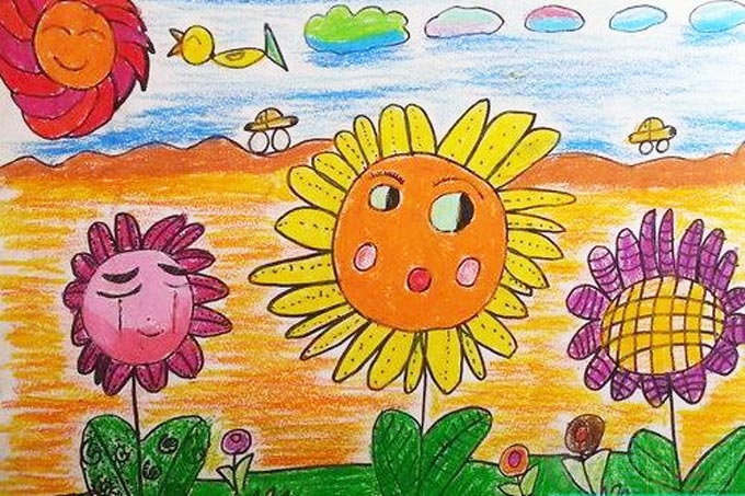 向日葵画图片 太阳花儿童画教程彩图/儿童简笔画 向日葵画图片 太阳花儿童画教程彩图