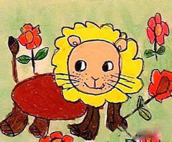 幼儿卡通可爱小狮子儿童画作品图片