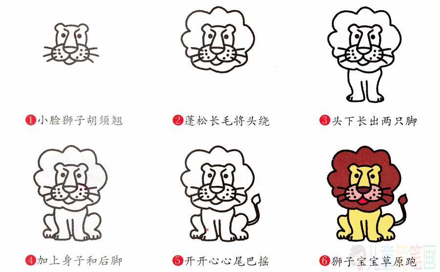 森林之王狮子的简笔画画法图片步骤