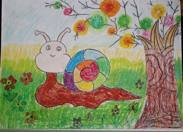 慢吞吞的蜗牛儿童画作品