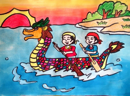 端午节赛龙舟儿童简笔画作品