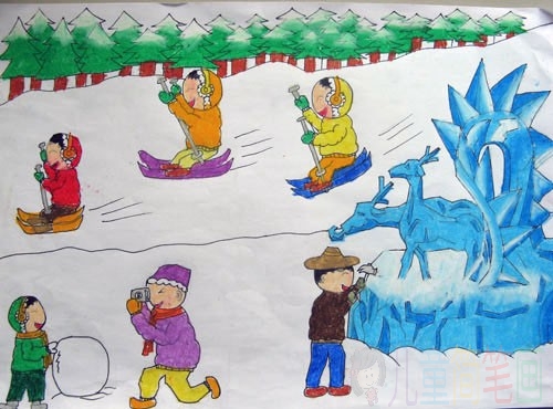 冬奥会申奥滑雪儿童画作品