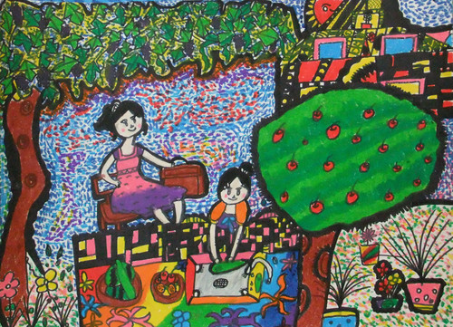 小朋友和妈妈一起包粽子儿童画作品