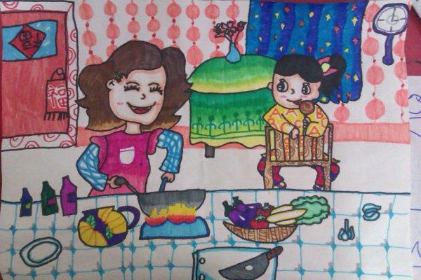 中秋节妈妈做的美食-儿童画作品