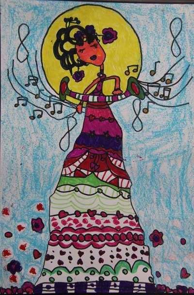 儿童画作品中秋节-嫦娥终是月中人
