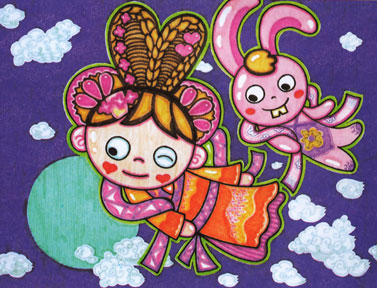 儿童画作品中秋节-嫦娥终是月中人