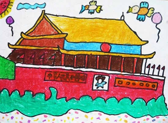 国庆节儿童画画国旗儿童画作品