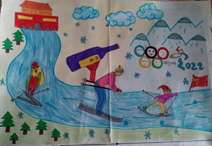 冬奥会申奥滑雪儿童画作品