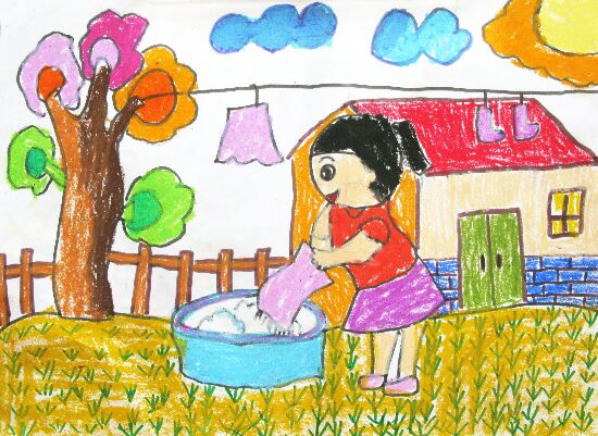 关爱家人感恩常在感恩从小事做起-感恩节儿童画