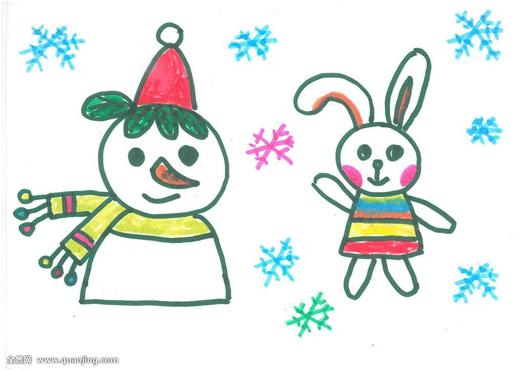 冬季堆雪人儿童画作品
