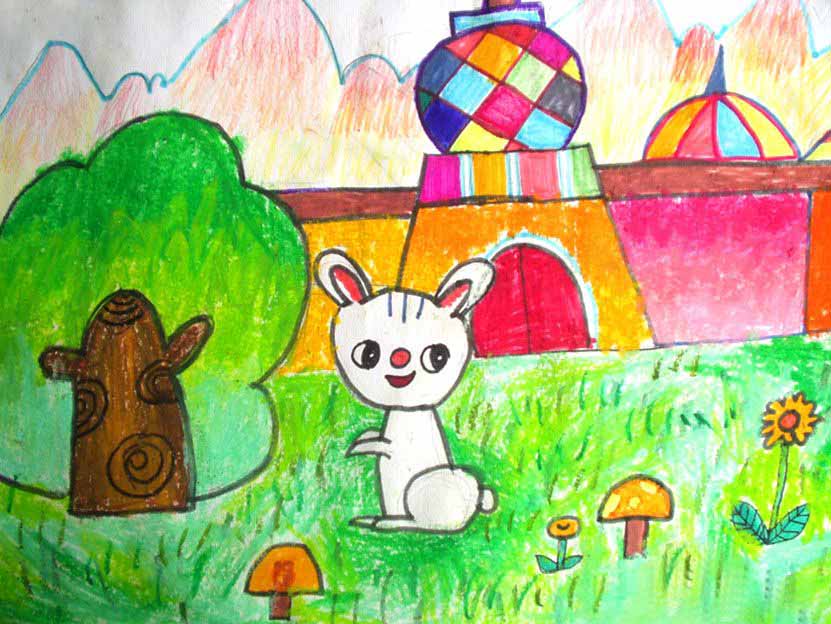 机灵的小白兔儿童画作品