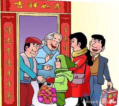 春节贴春联的简笔画作品