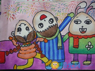 春节中班小朋友儿童画作品