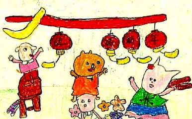 春节中班小朋友儿童画作品