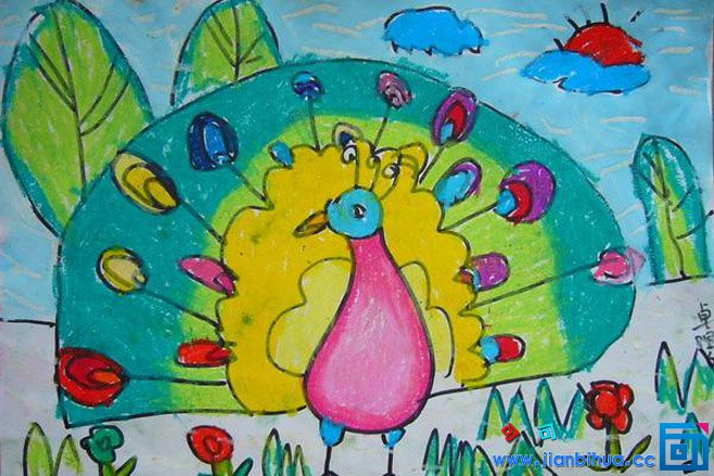 儿童画孔雀简单漂亮儿童水彩画