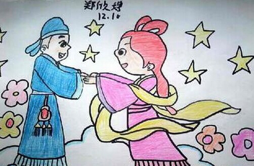 学习简笔画_少儿图库_牛郎织女儿童画