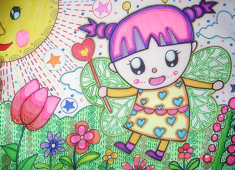 花仙子儿童画_儿童画蜡笔画作品-儿童简笔画大全网