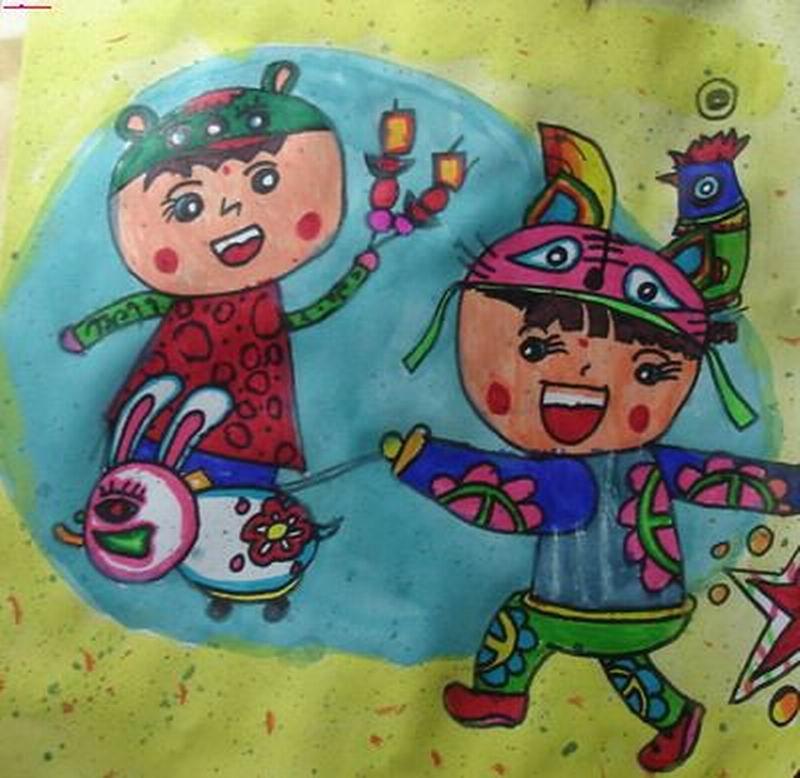 春节中班小朋友儿童画作品