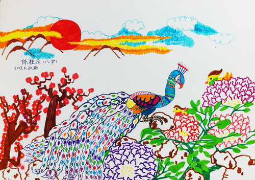儿童画孔雀简单漂亮儿童水彩画