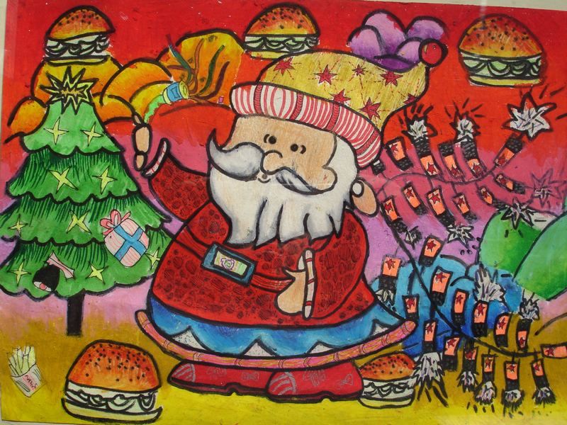 圣诞节圣诞老人儿童画作品