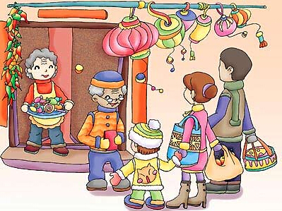 春节贴春联的简笔画作品