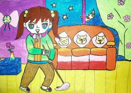 擦桌子做家务儿童画