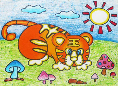 爱玩的老虎儿童画