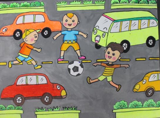 以道路交通安全绘画，交通安全图片 绘画作品
