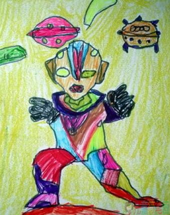 有趣的动画人物奥特曼儿童画画作品