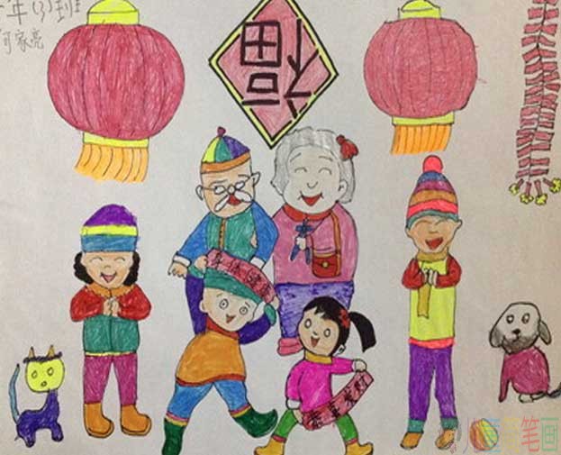 过新年主题儿童画