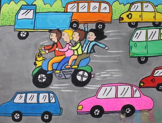 小朋友一定要安全出行，遵守道路交通规则的绘画作品