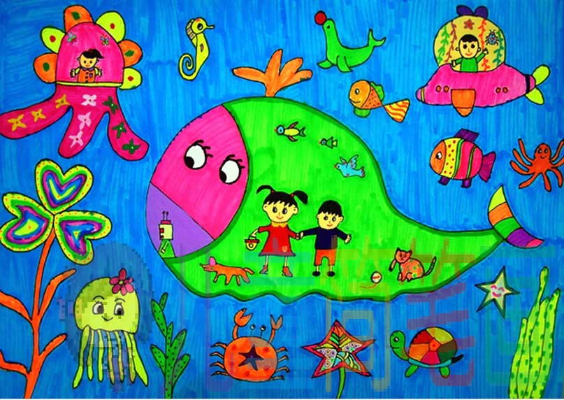 卡通海底世界儿童画作品