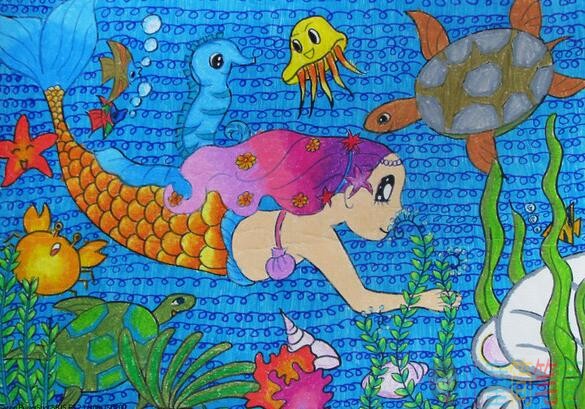 漂亮的美人鱼公主儿童画画图