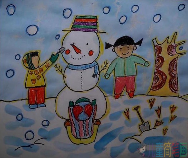 儿童画堆雪人-和雪人玩