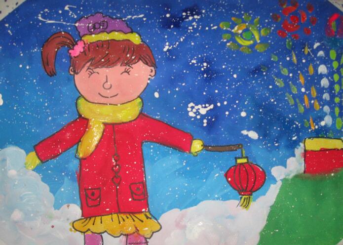 儿童画过新年的图画作品