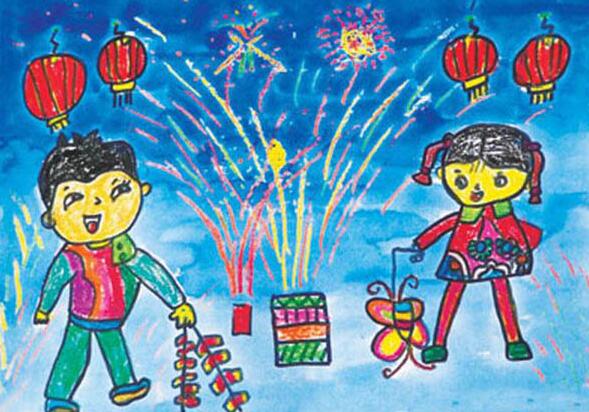 2019农历猪年图片放鞭炮儿童画