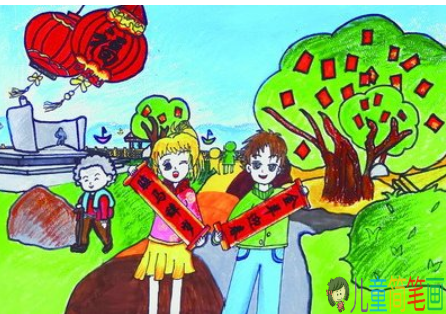 春节儿童 图画作品小学四年级