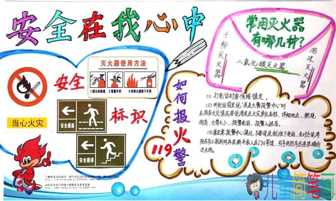 安全在心中，防火知识宣传手抄报图片
