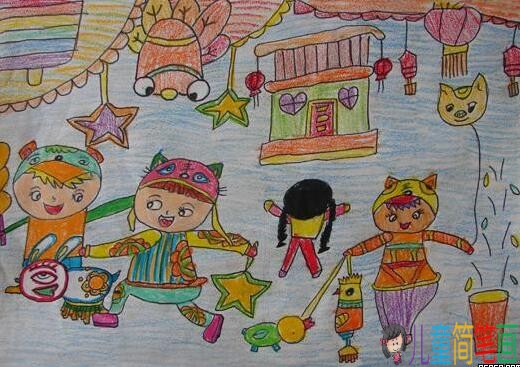 正月十五元宵节儿童画