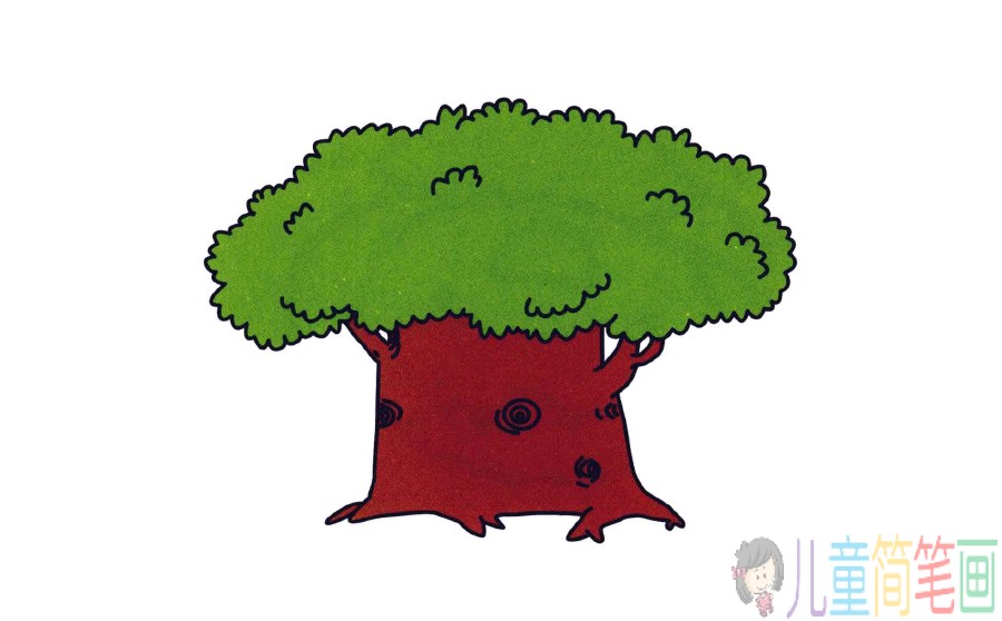 绿色的大榕树简笔画画法