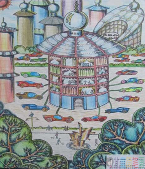 儿童画未来世界科幻画_科幻未来城市画