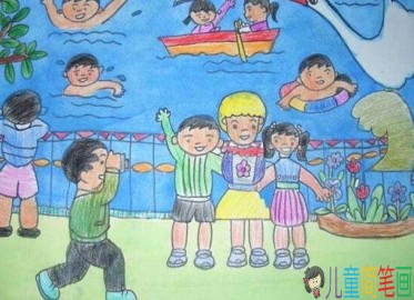 儿童画暑假的生活怎么画，愉快的暑假生活儿童画