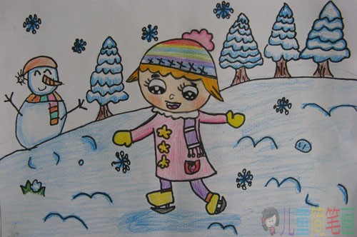 欢乐的小女孩儿童画